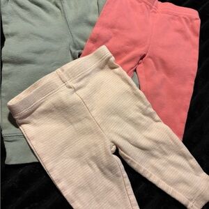 Kids' Cozy Leggings Set - Pink, Green, and Cream and white striped